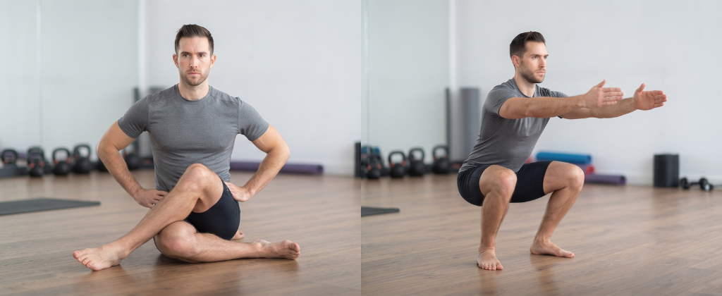 90/90 hip rotation deep squat joint mobility exercise